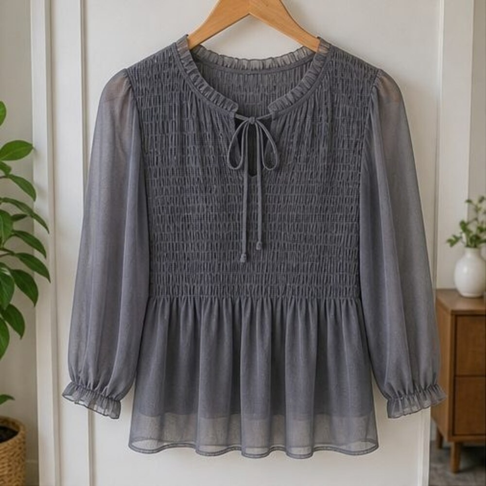 Gray Smocked Top